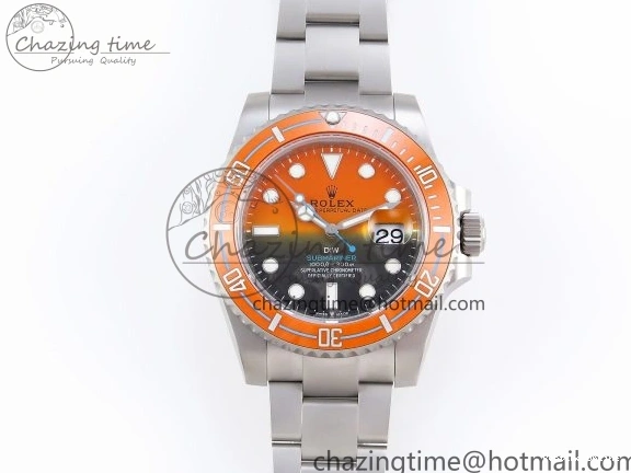 0225 ZeroBulk SUBMARINER DIW SANDBLASTED VSF 1:1 BEST EDITION ORANGE CERAMIC BEZEL ORANGE BLACK DIAL ON SS BRACELET VS 1765